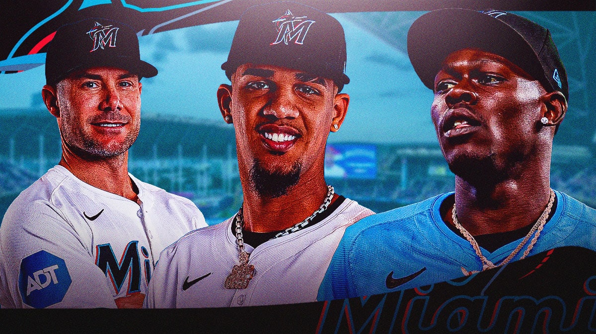 Marlins' Jazz Chisholm, Eury Perez, and Skip Schumaker
