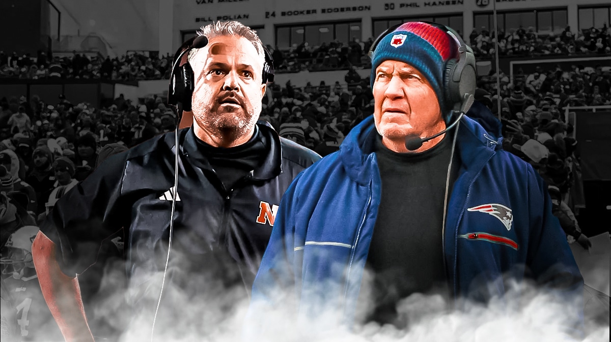 Nebraska football coach Matt Rhule and Bill Belichick side-by-side.