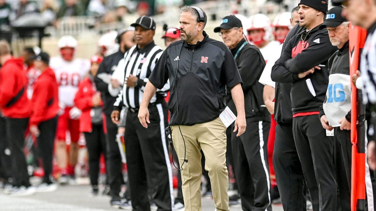 Nebraska's head coach Matt Rhule looks on from the sideline during the second quarter in the game against Michigan State 
