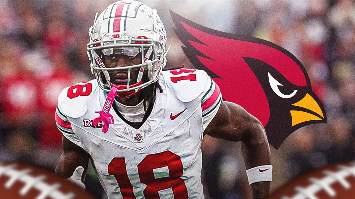 Marvin Harrison Jr. in action next to an Arizona Cardinals logo