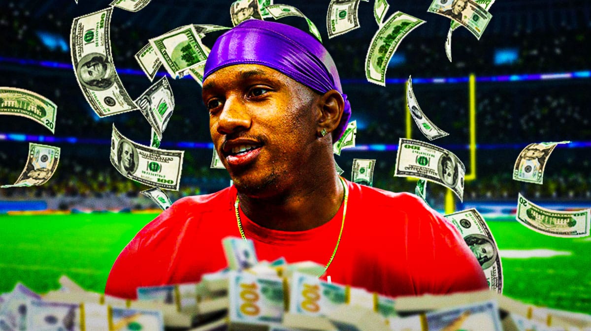Michael Penix Jr. with money all around him