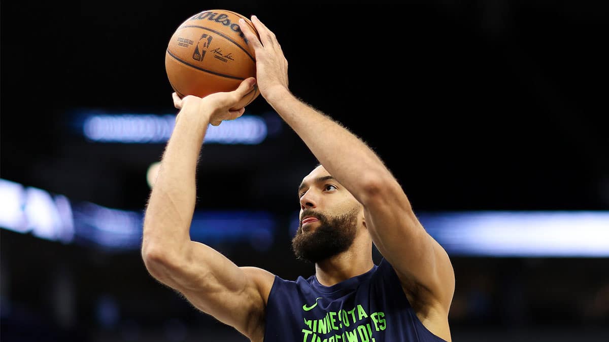 Minnesota Timberwolves center Rudy Gobert (27) warms up before the game against the Toronto Raptors at Target Center.