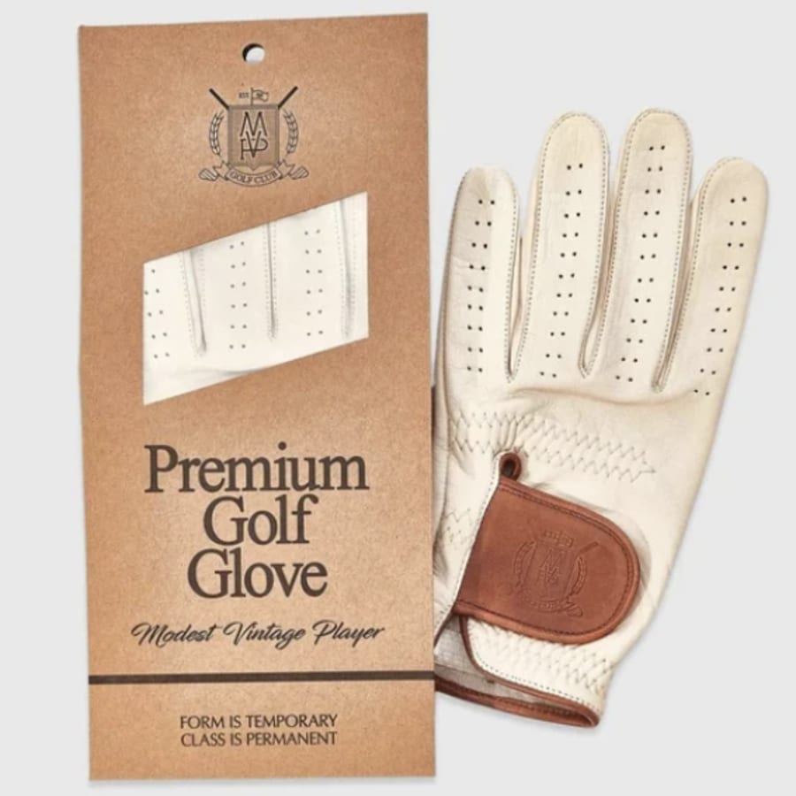 Modest Vintage Player Pro Cabretta Leather Golf Gloves (2-Pack) - Pro Cream colored on a white background.