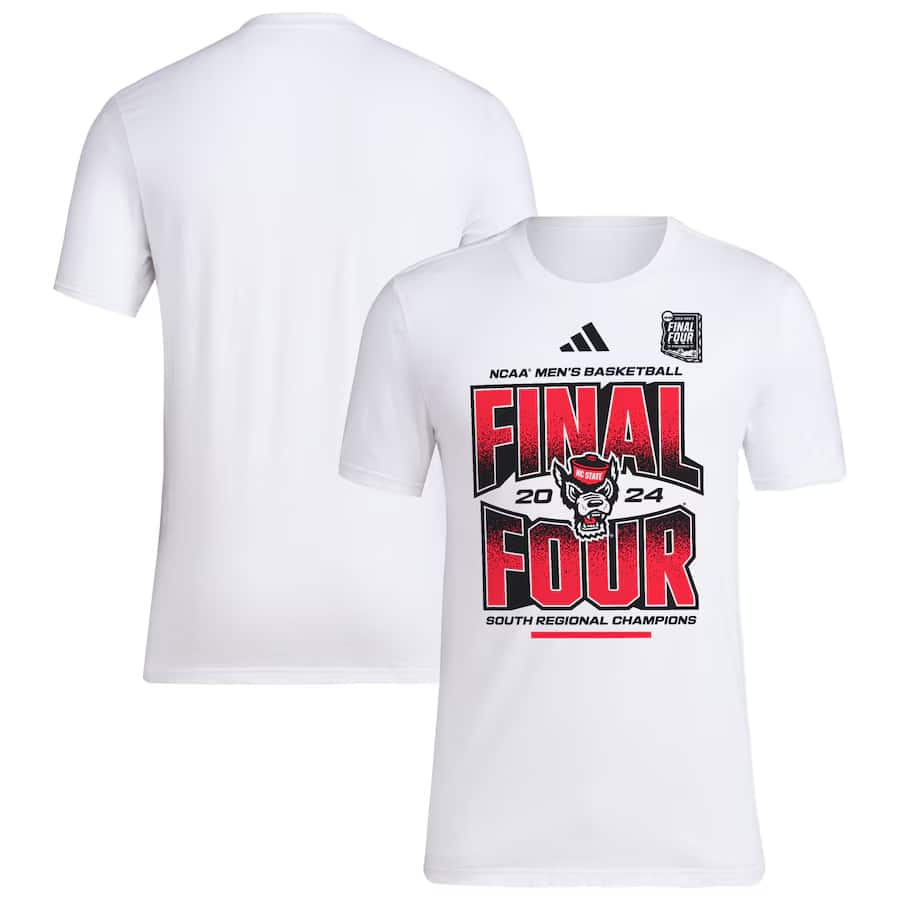 NC State Wolfpack Adidas Unisex 2024 NCAA Men's Basketball Tournament March Madness Final Four Locker Room T-Shirt - White color on a white background.