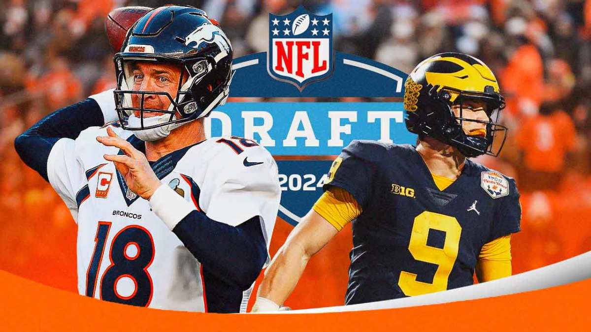 Broncos Peyton Manning and Michigan JJ McCarthy before 2024 NFL Draft