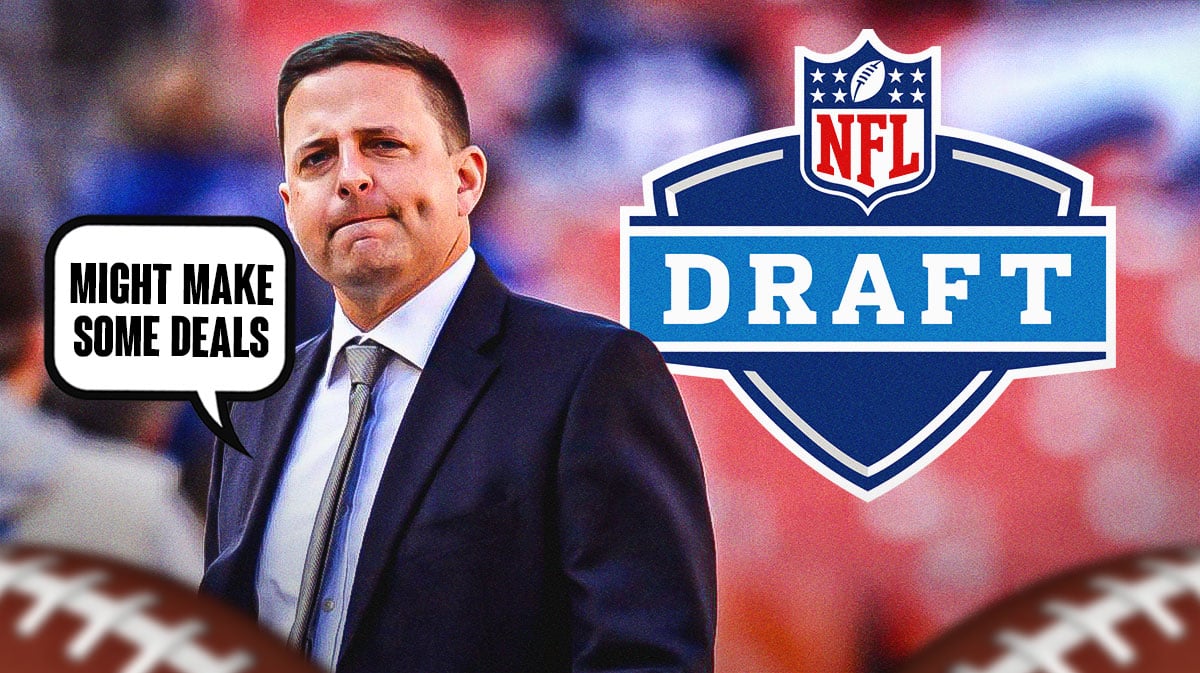 Eliot Wolf with NFL Draft logo as the Patriots look to make trades.