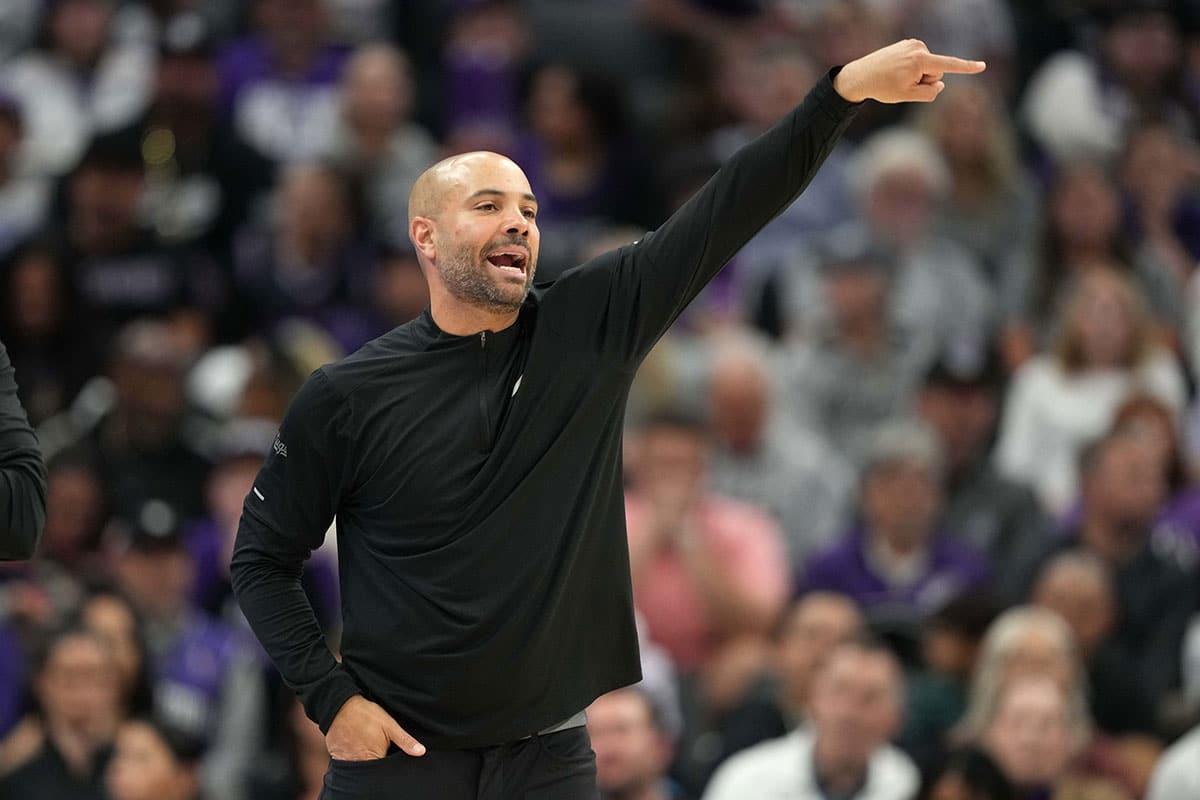 Sacramento Kings associate head coach Jordi Fernandez gestures during the third quarter against the Utah Jazz at Golden 1 Center.