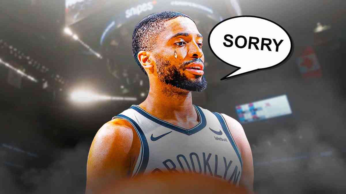 Mikal Bridges with animated tears and speech balloon that says, Sorry