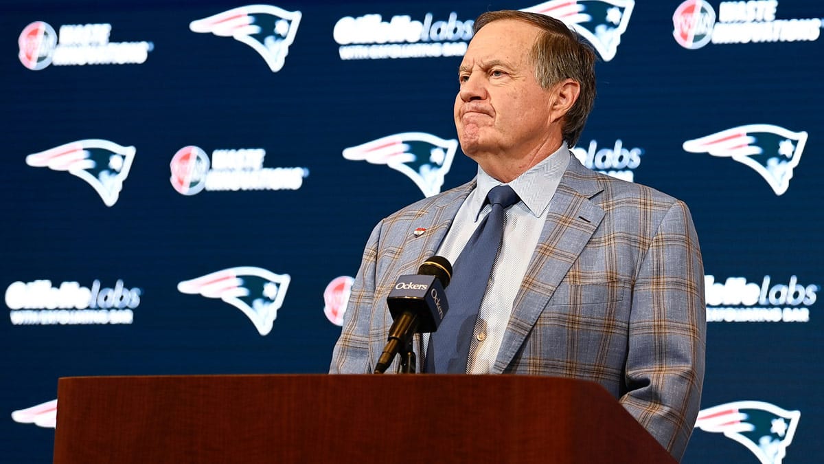 New England Patriots former head coach Bill Belichick holds a press conference at Gillette Stadium to announce his exit from the team. 