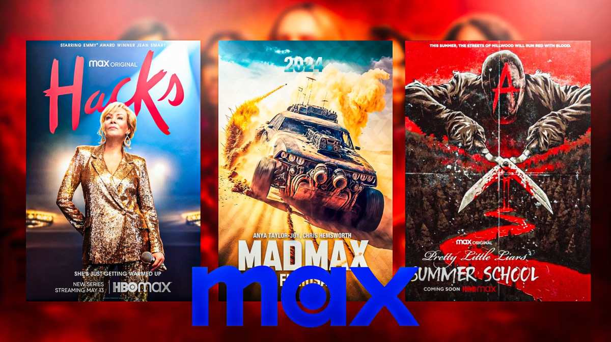 Max logo along with movie/show posters for Hacks, Mad Max and Pretty Little Liars: Summer School