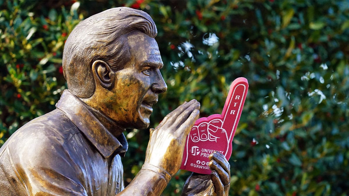 Jan 13, 2024; Tuscaloosa, AL, USA; The statue of University of Alabama football head coach Nick Saban on the Walk of Champions outside Bryant-Denny Stadium after the team introduced their new head football coach Kalen DeBoer (not pictured) at Bryant-Denny Stadium.