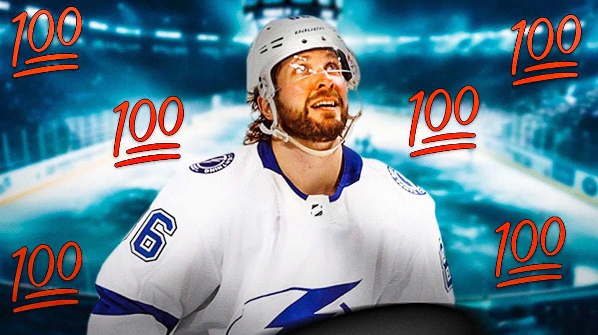 Tampa Bay Lightning's Nikita Kucherov with 💯 around him