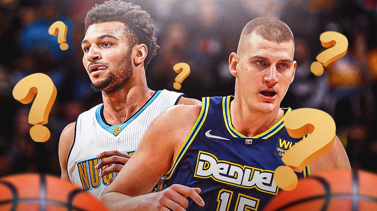Nuggets' Jamal Murray, Nikola Jokic with question marks on them.