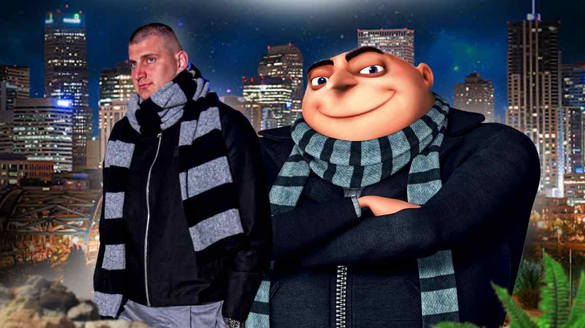 Nikola Jokic next to Gru from "Despicable Me."