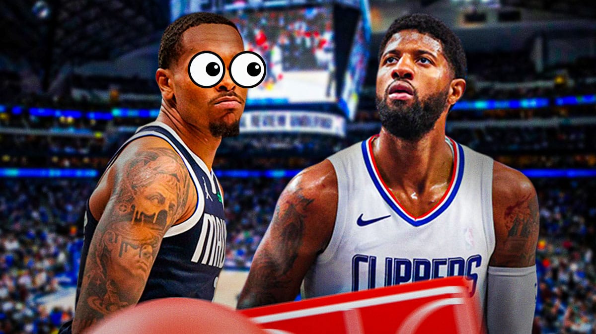 PJ Washington eyes popping out looking at Paul George.