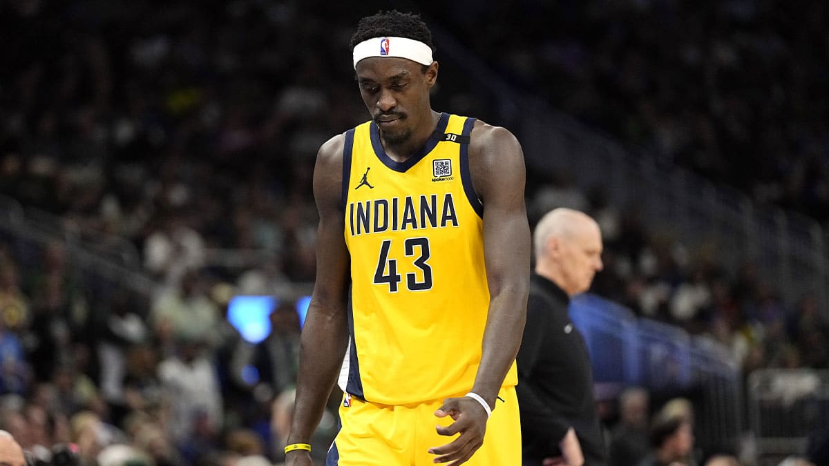 Indiana Pacers forward Pascal Siakam (43) walks off the court during the fourth quarter against the Milwaukee Bucks during game five of the first round for the 2024 NBA playoffs at Fiserv Forum.