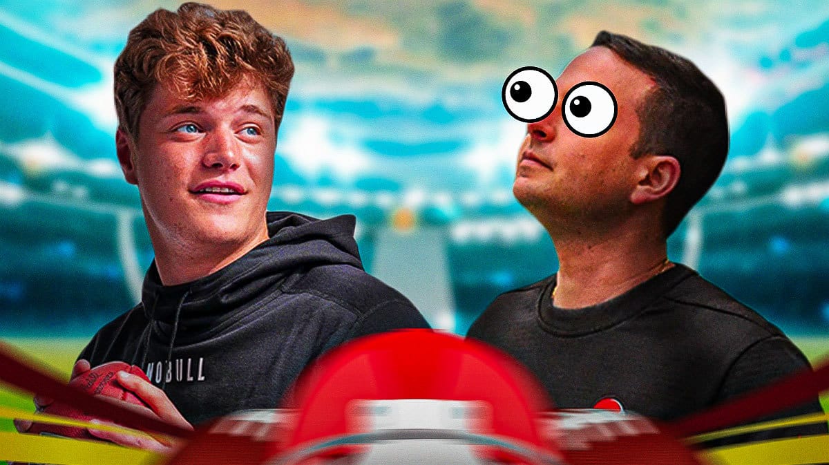 J.J. McCarthy with Eliot Wolf looking him with eye emojis.