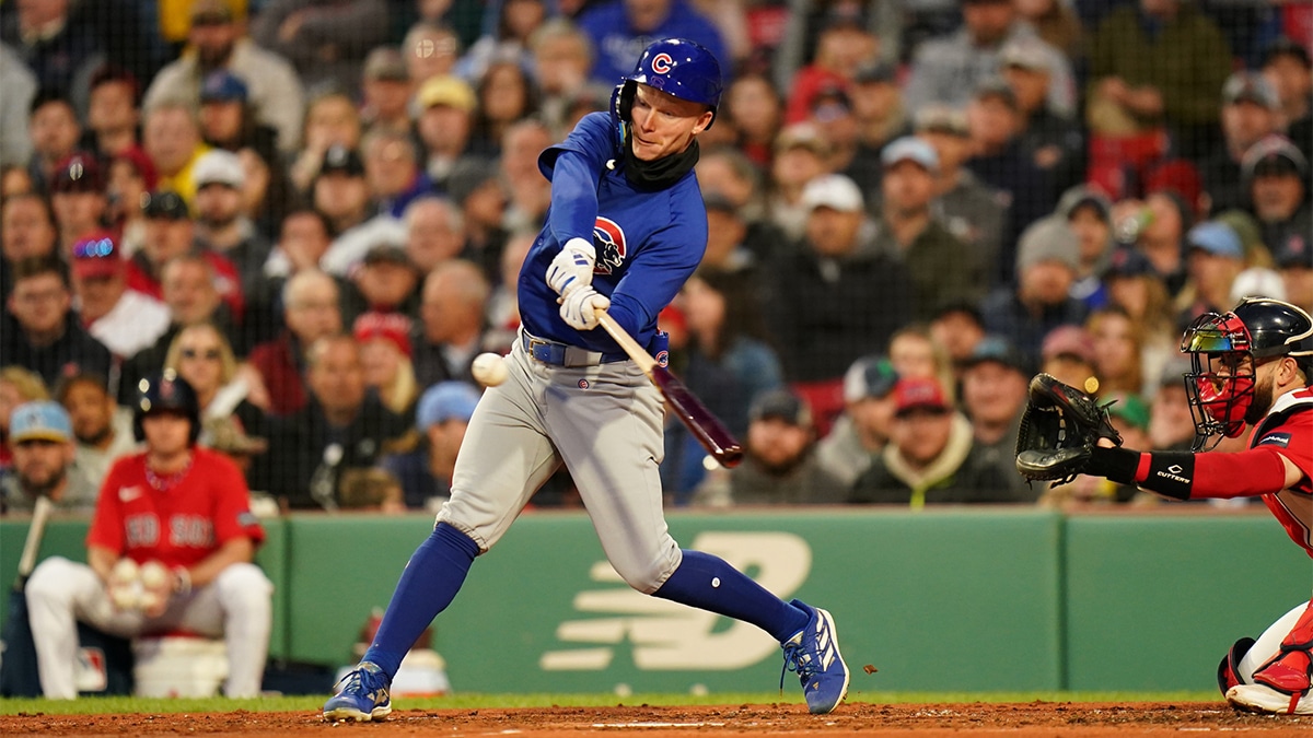 Chicago Cubs center fielder Pete Crow-Armstrong (52) singled to center field and drove in a run against the Boston Red Sox in the second inning at Fenway Park.