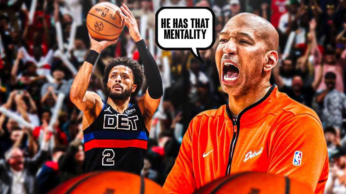Photo: Monty Williams coaching Pistons saying “He has that mentality” Cade Cunningham beside him in Pistons jersey shooting