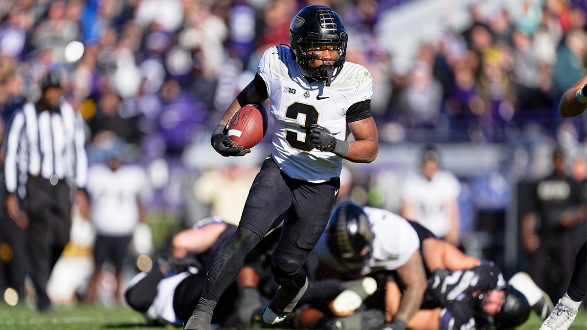 Purdue Boilermakers running back Tyrone Tracy Jr. (3) runs with the ball against the Northwestern Wildcats at Ryan Field.