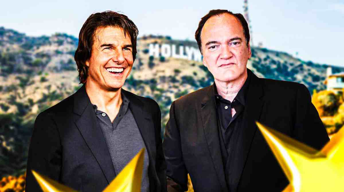 Tom Cruise and The Movie Critic director Quentin Tarantino in front of Hollywood.