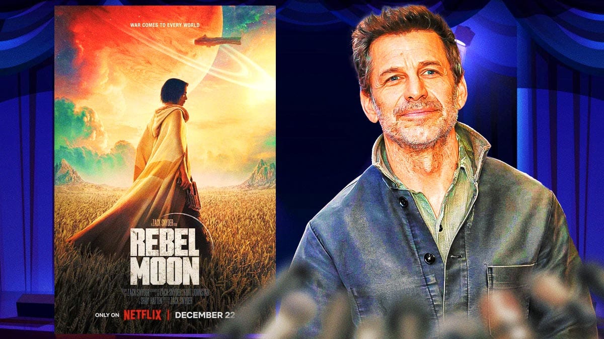 Zack Snyder with a Rebel Moon poster.