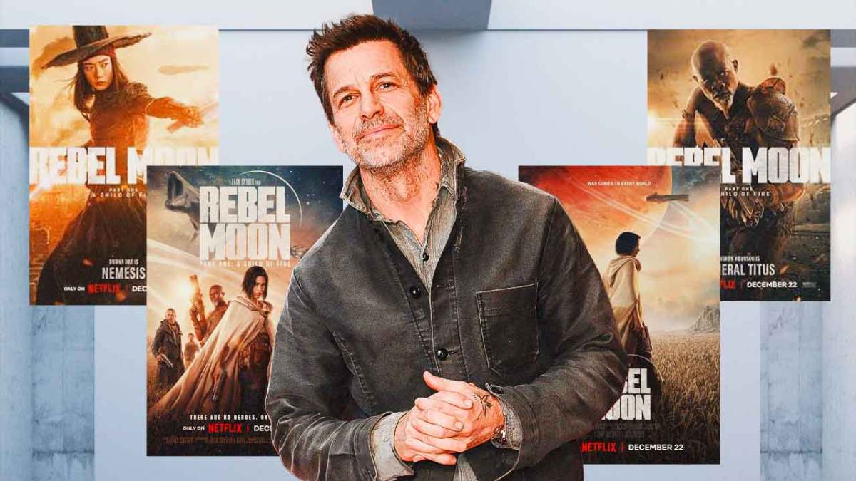 Rebel Moon posters surrounding Zack Snyder