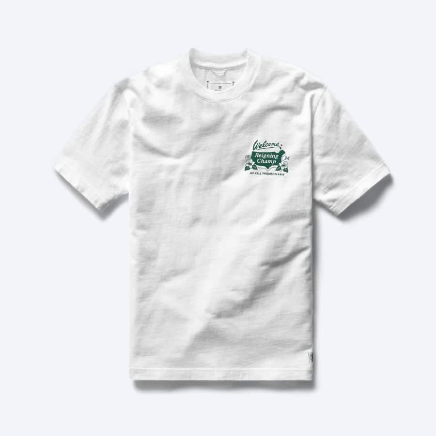Reigning Champ Augusta Pack:  Midweight Jersey Augusta T-Shirt - White colored on a light gray background.