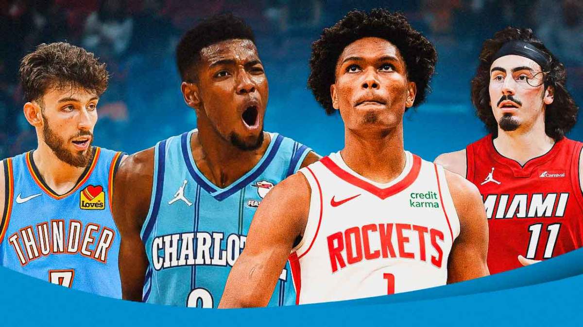 Rockets' Amen Thompson with Hornets' Brandon Miller, Heat's Jaime Jaquez Jr. and Thunder's Chet Holmgren