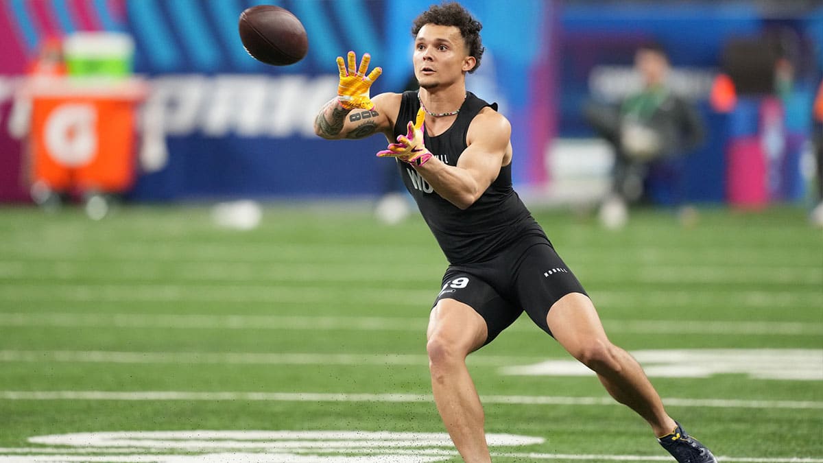 Michigan wide receiver Roman Wilson (WO39) during the 2024 NFL Combine at Lucas Oil Stadium