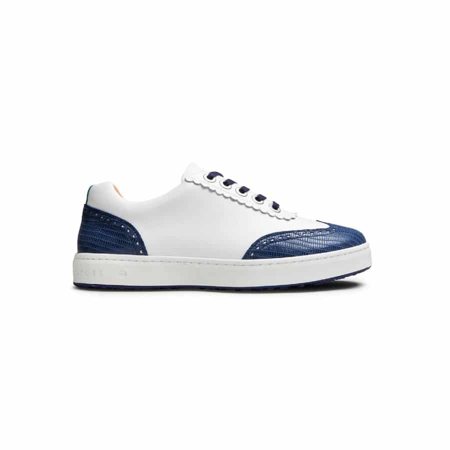 Royal Albartross Primrose Golf Shoes - White/Navy colorway on a white background.
