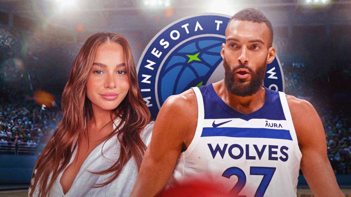 Timberwolves center Rudy Gobert stands next to girlfriend, NBA awards, overrated reporters stand in background