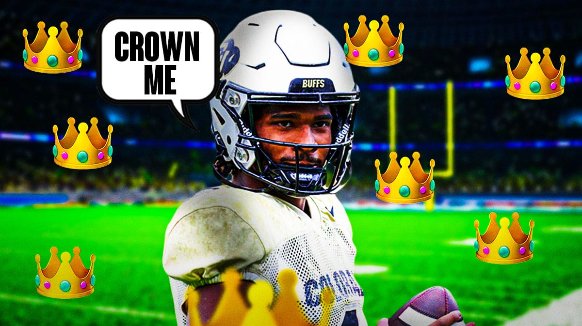 Shedeur Sanders smiling saying "crown me" with crown emoji