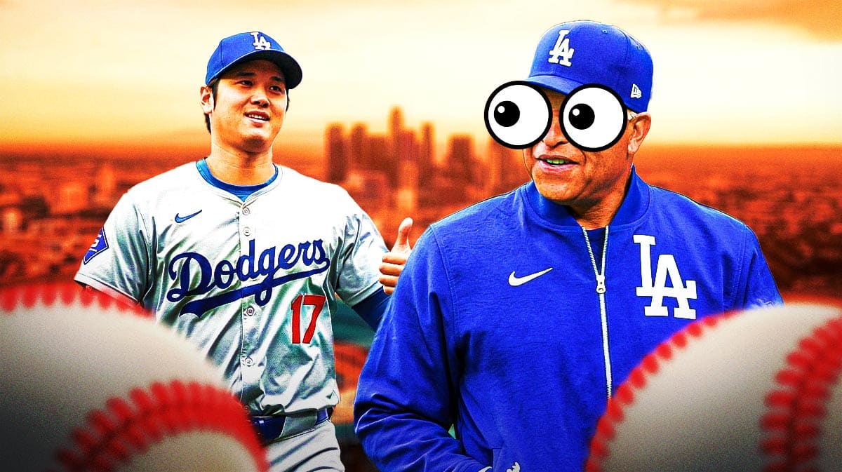 Dodgers manager Dave Roberts looking at Shohei Ohtani.