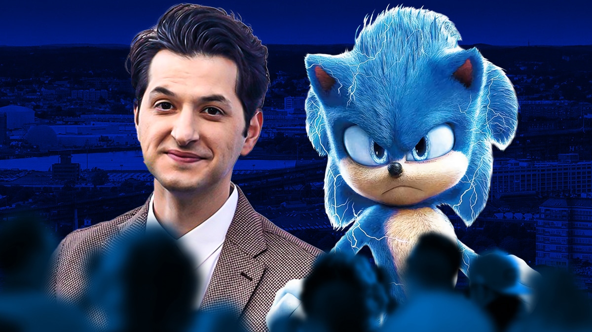 Actor Ben Schwartz and Sonic the Hedgehog.