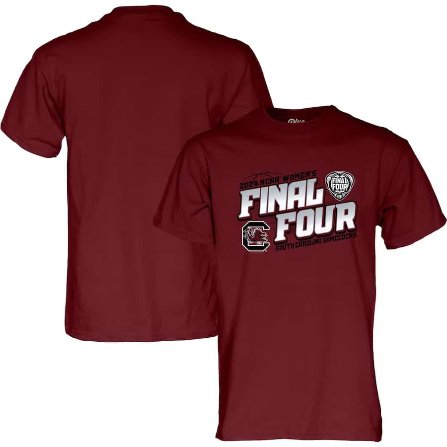 South Carolina Gamecocks Blue 84 Unisex 2024 NCAA Women's Basketball Tournament March Madness Final Four T-Shirt - Garnet color on a white background.