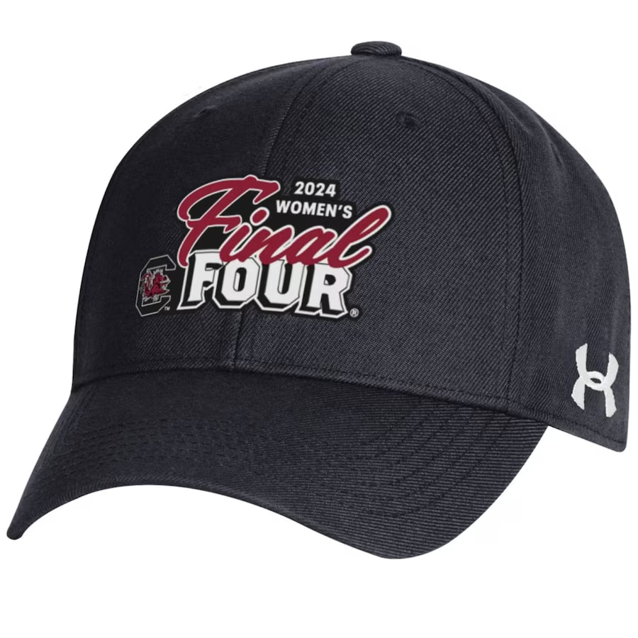 South Carolina Gamecocks Under Armour Unisex 2024 NCAA Women's Basketball Tournament March Madness Final Four Locker Room Adjustable Hat - Black color on a white background.