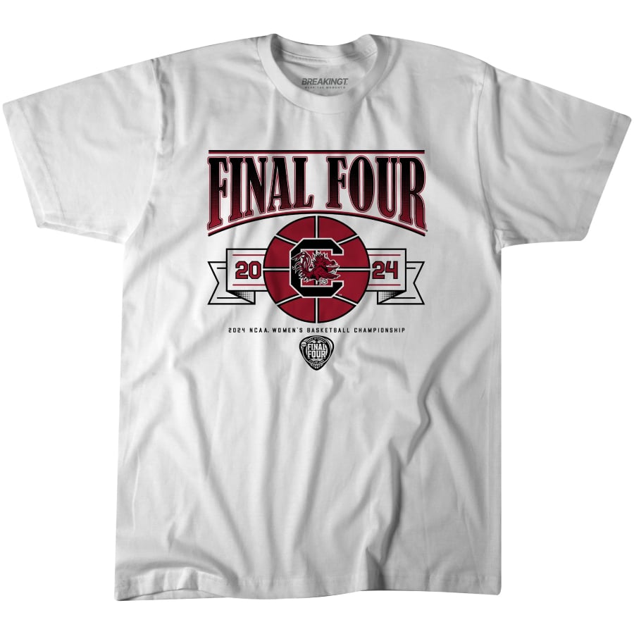 South Carolina Women's Basketball 2024 Final Four T-Shirt- White color on a white background.