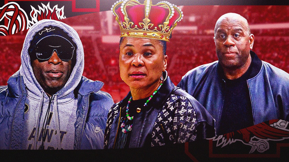 South Carolina Gamecocks HC Dawn Staley with Magic Johnson and Deion Sanders