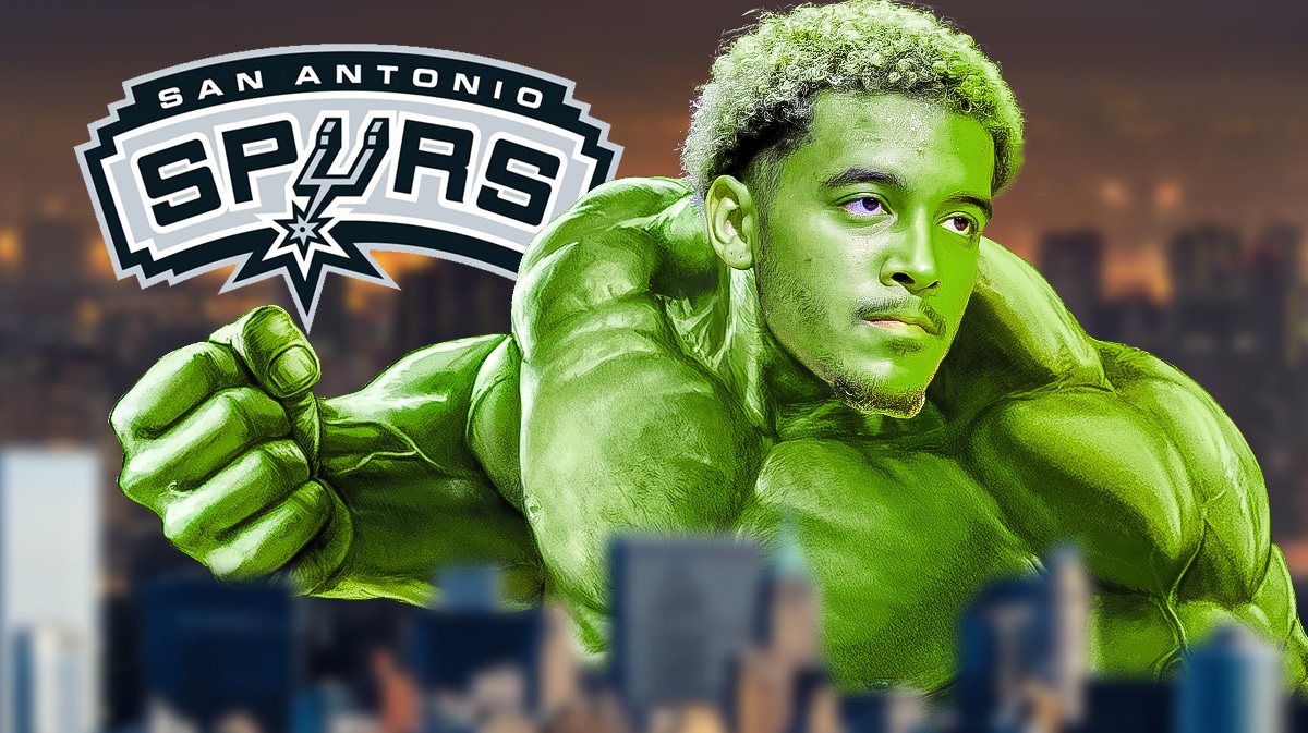 Jeremy Sochan as Hulk with San Antonio Spurs logo in the background