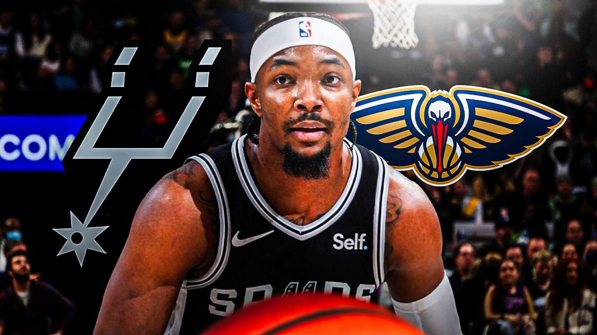 Devonte' Graham image, San Antonio Spurs logo, New Orleans Pelicans logo