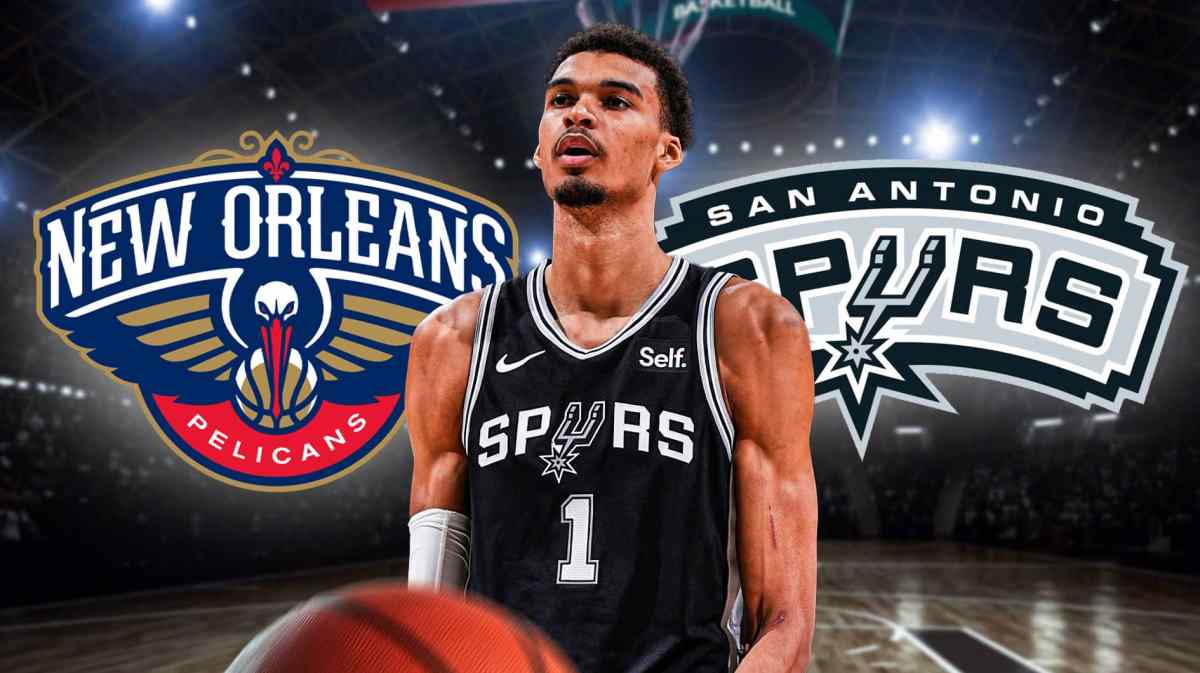 Victor Wembanyama, New Orleans Pelicans logos, San Antonio Spurs logo