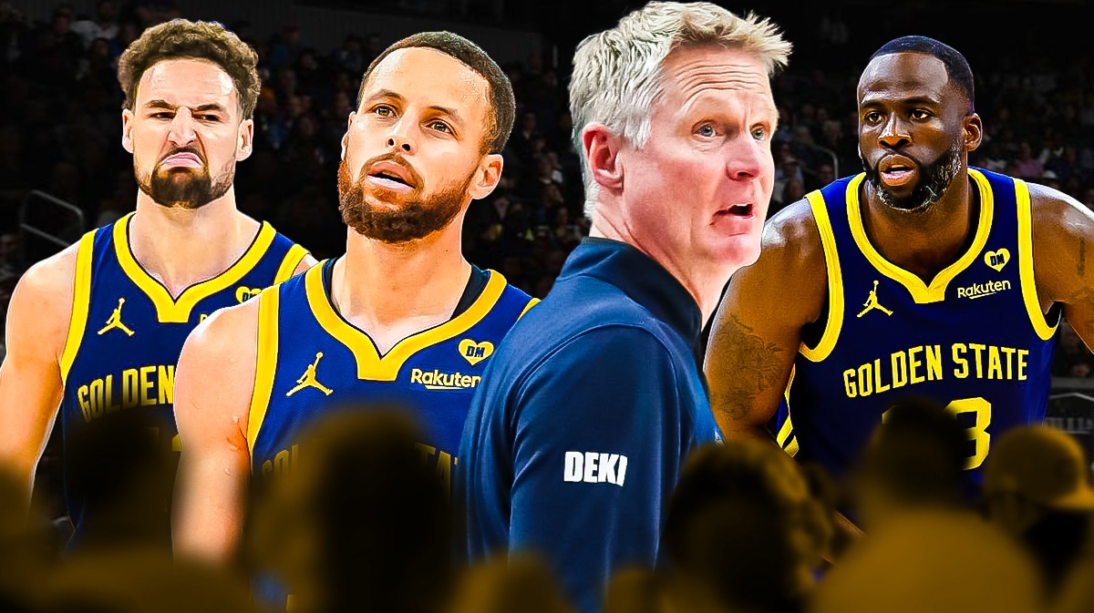 Warriors' Klay Thompson, Stephen Curry, Steve Kerr, and Draymond Green