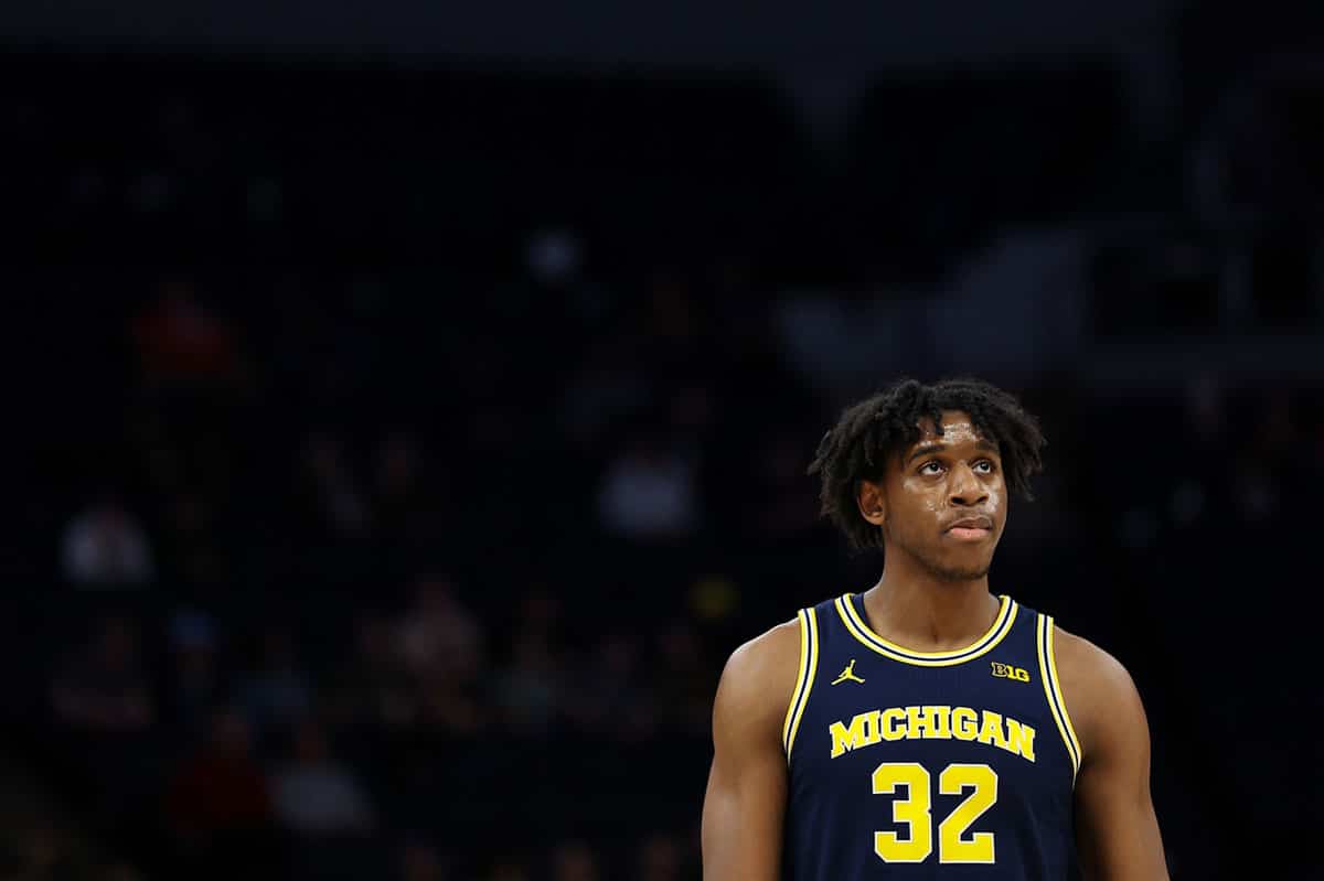 Michigan Wolverines forward Tarris Reed Jr. (32) looks on during the first half against the Penn State Nittany Lions at Target Center