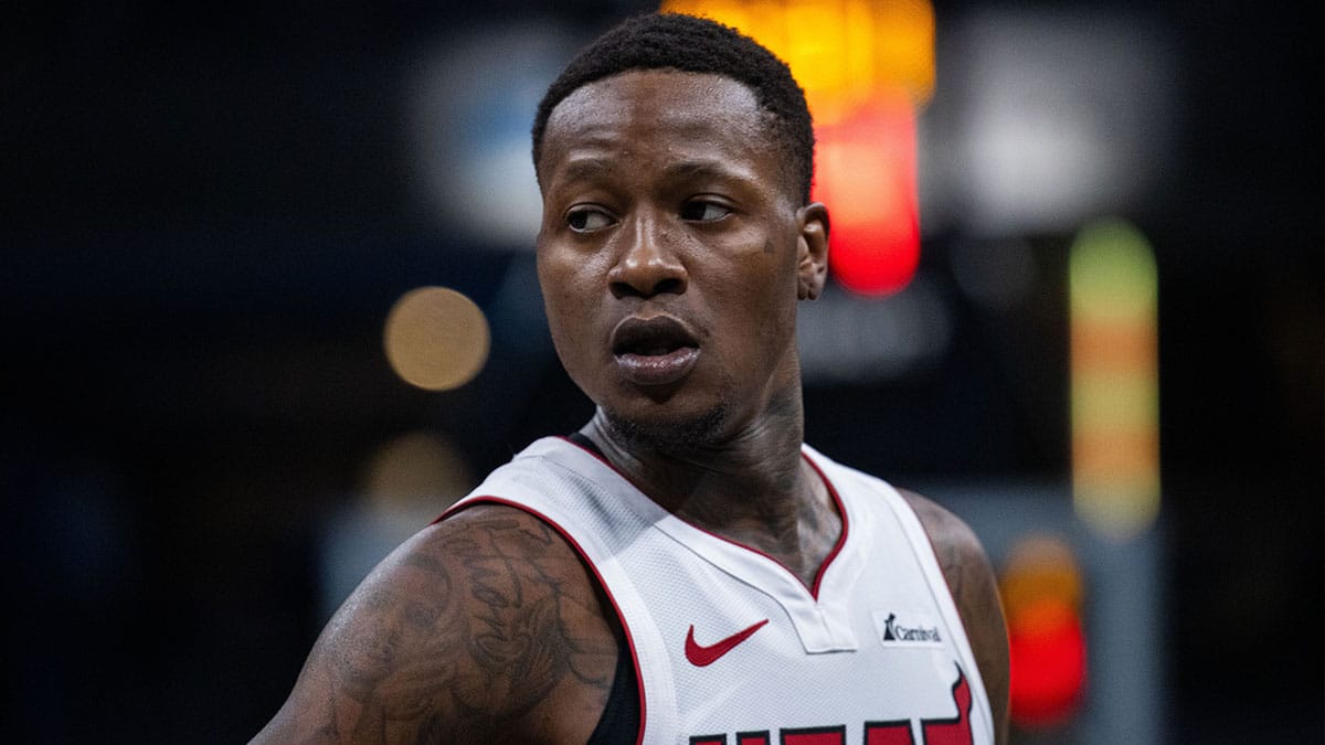 Miami Heat guard Terry Rozier (2) in the first half against the Indiana Pacers at Gainbridge Fieldhouse.