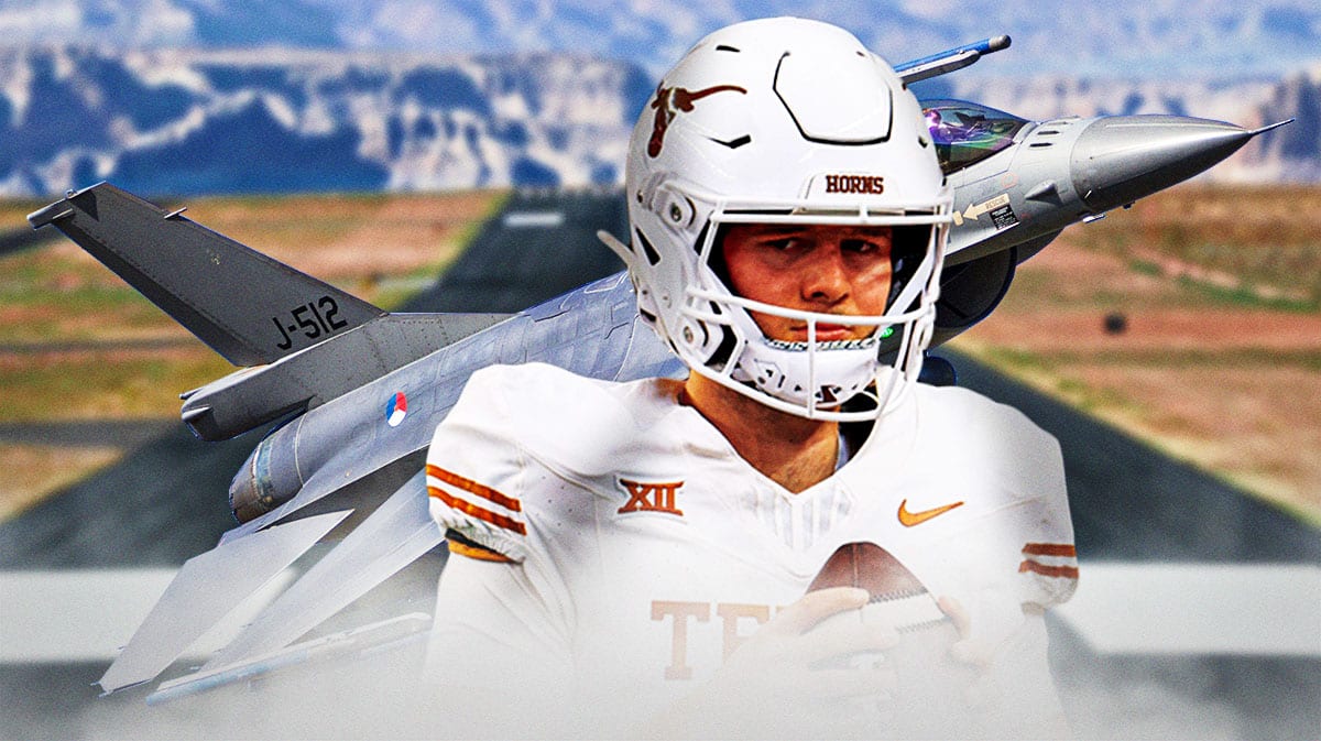 Texas football, Longhorns, Quinn Ewers, Nicholas Air, Quinn Ewers NIL, Texas QB Quinn Ewers with a private jet and runway behind him