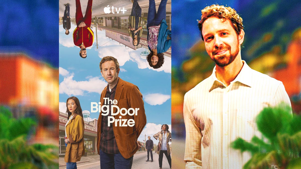 The Big Door Prize creator David West Read with Season 2 poster and small town background.