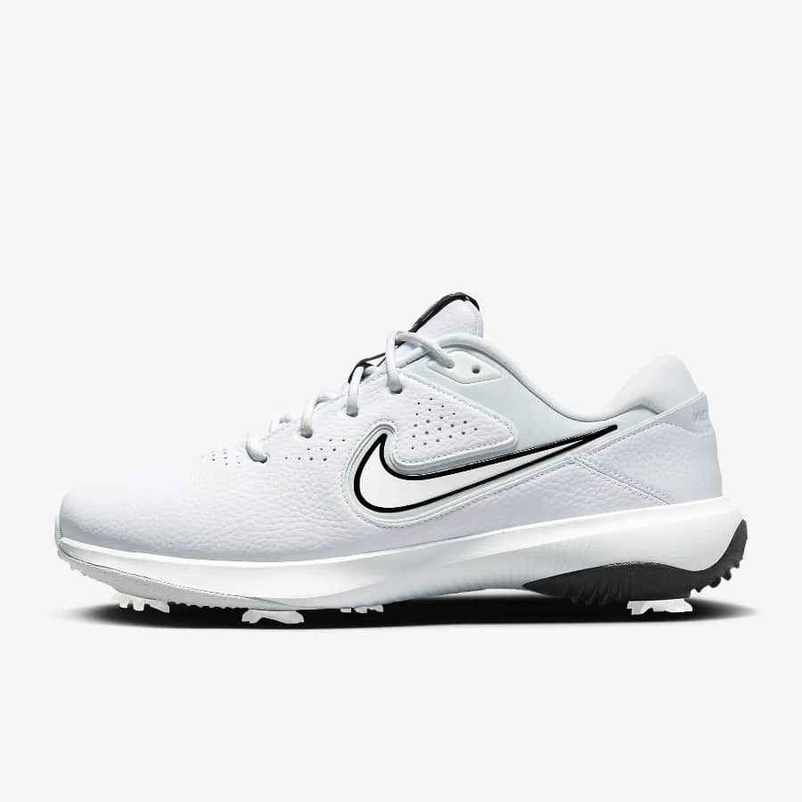 The Nike Victory Pro 3 Golf Shoe - White/Pure Platinum/Black colorway on a white background.