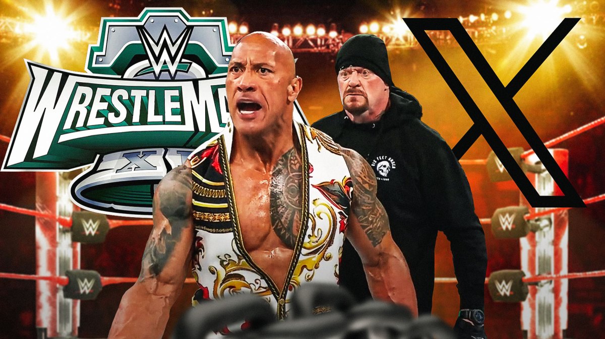 The attached picture of The Undertaker and The Rock with the WrestleMania 40 logo in the background an X (twitter) logos as the background.