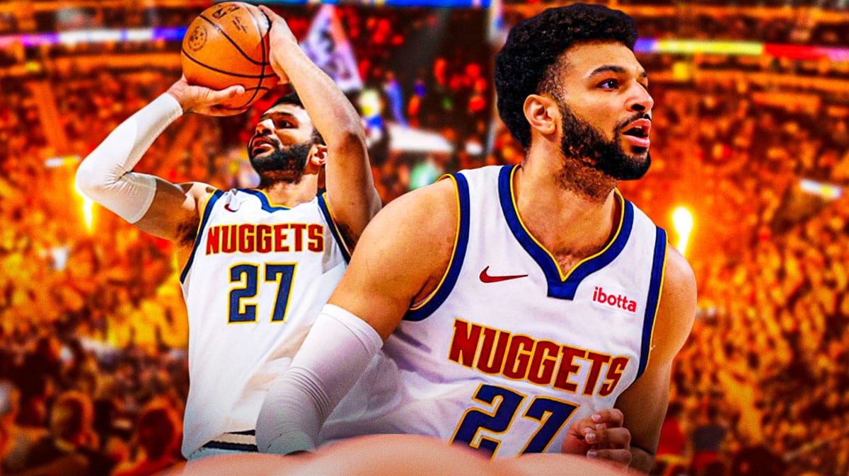 Photo: Jamal Murray shooting a jumper in Nuggets jersey, his dad beside him